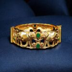 Handcrafted Elephant Bangle | Stone Work Gold Plated Amazing Jewelry - "Green"