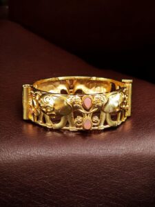 Handcrafted Elephant Bangle | Stone Work Gold Plated Amazing Jewelry — "Baby Pink"