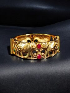 Handcrafted Elephant Bangle | Stone Work Gold Plated Amazing Jewelry — "Red-Green"