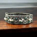 Beautiful Design Stone & Pearl Work Openable Bangle | Oxidized Silver Jewelry - "Mint"