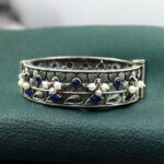 Beautiful Design Stone & Pearl Work Openable Bangle | Oxidized Silver Jewelry - "Blue"