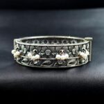 Beautiful Design Stone & Pearl Work Openable Bangle | Oxidized Silver Jewelry - "White"