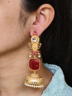Beautiful gold plated jhumka earrings with pearl and stone work