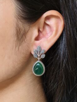Unique tree design stud earrings Monalisa stone silver replica