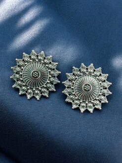 Premium look round stud earrings silver replica daily wear