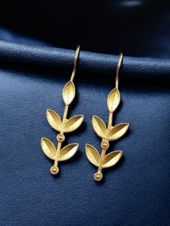 Gold plated leaf design hook earrings