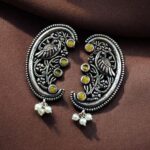 Traditional Peacock Design Earrings | Best Oxidized German Silver Stone & Pearl Work - "Yellow"