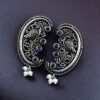 Traditional peacock design oxidized German silver stone pearl earrings