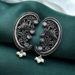 Traditional Peacock Design Earrings | Best Oxidized German Silver Stone & Pearl Work - "Baby Pink"