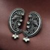 Traditional peacock design oxidized German silver stone pearl earrings