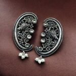 Traditional Peacock Design Earrings | Best Oxidized German Silver Stone & Pearl Work - "White"