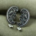 Traditional Peacock Design Earrings | Best Oxidized German Silver Stone & Pearl Work - "Black"