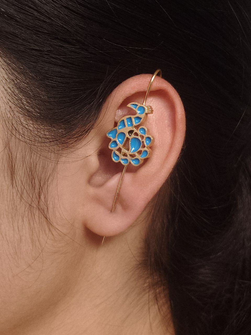 Handcrafted Peacock Meenakari Earcuff | Gold Plated Daily Wear Amazing Jewelry 1 Handcrafted peacock meenakari earcuff gold plated daily wear