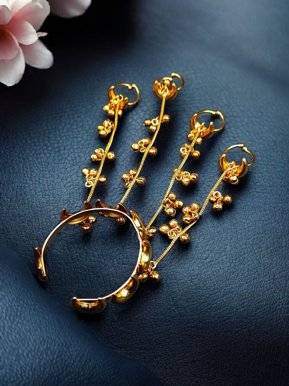 Gold Plated Moon Kashmiri Hathphool | Unique Chain Bracelet with Adjustable Ring 3 Gold plated moon Kashmiri hathphool with adjustable ring