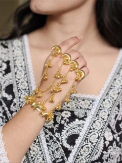 Gold plated moon Kashmiri hathphool with adjustable ring