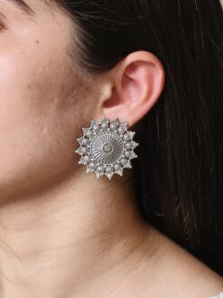 Premium look round stud earrings silver replica daily wear