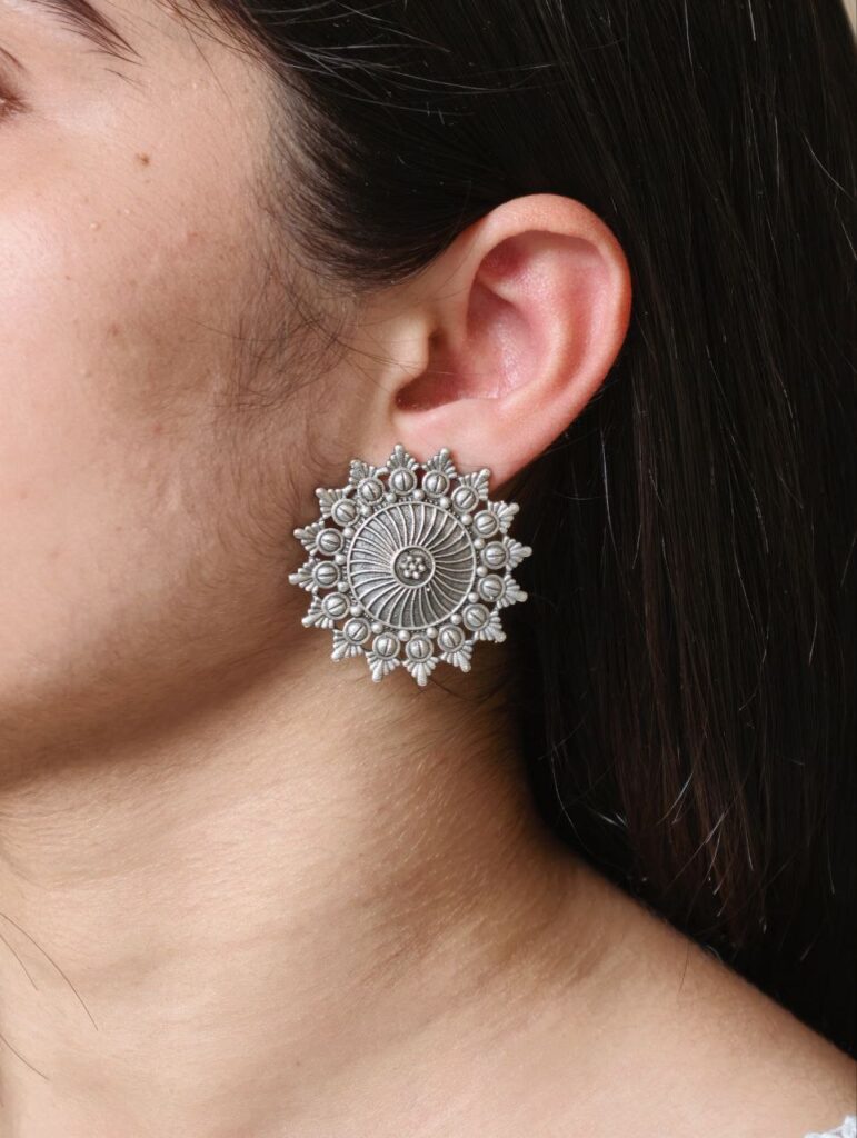 Premium Look Round Stud Earrings | Silver Replica Best Daily Wear Jewelry