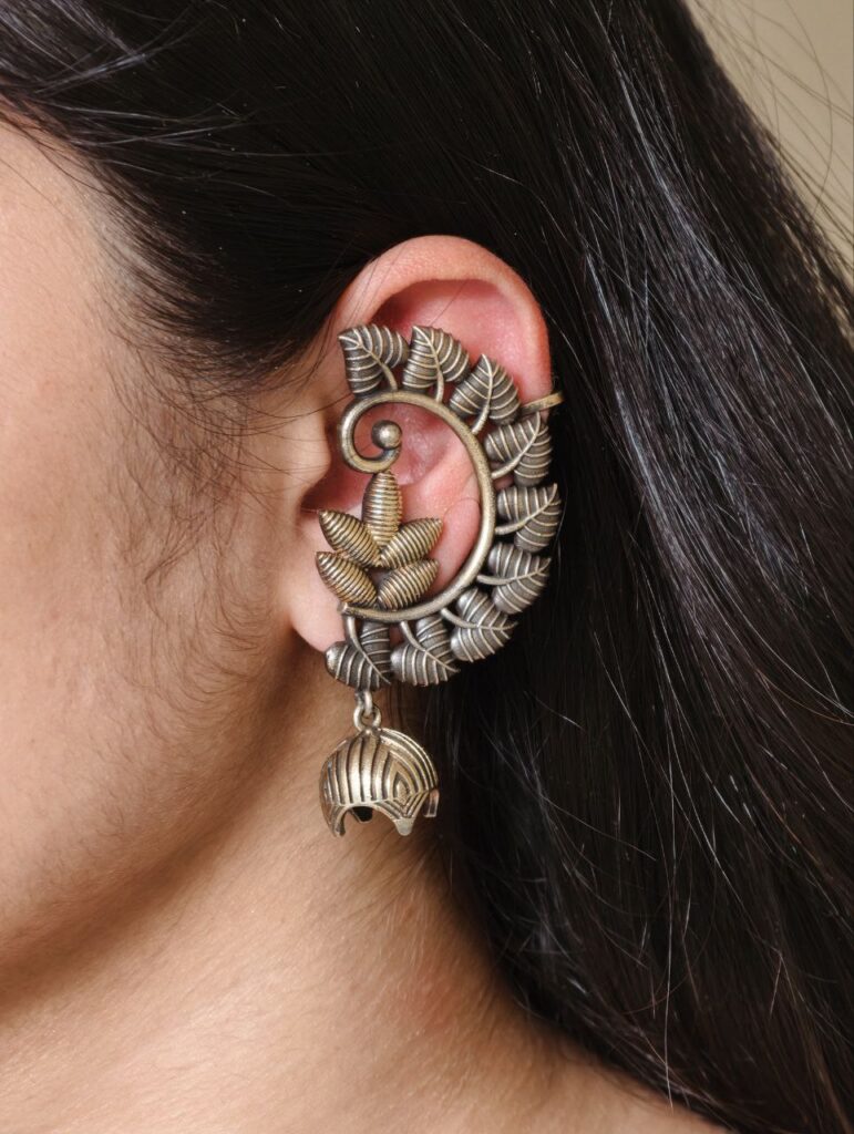 Vintage Look Two-Tone Jhumka Earcuff | Leaf Design Statement Beautiful Jewelry