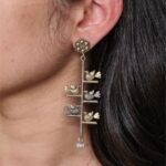 Handcrafted Two-Tone Bird Earrings | Pearl Work Unique Designer Jewelry