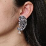 Traditional Peacock Design Earrings | Best Oxidized German Silver Stone & Pearl Work