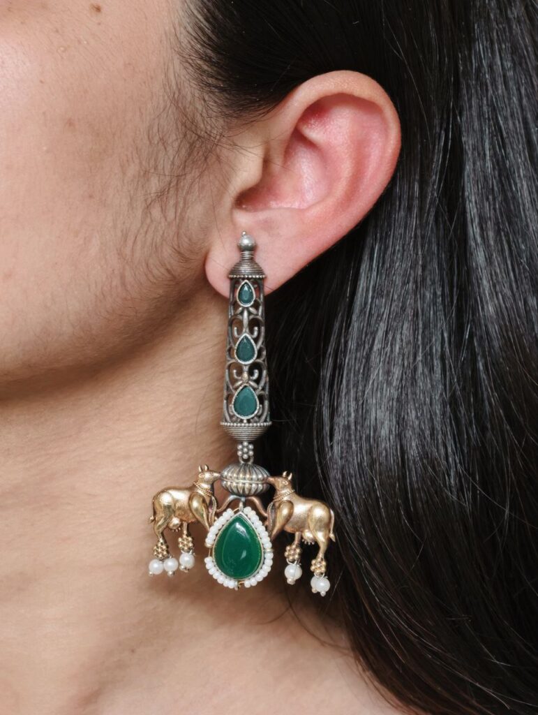 Premium Look Nandi Design Two-Tone Earrings | Stone & Pearl Work Beautiful Statement Jewelry