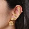 Flower design gold plated jhumka earcuff with stone work