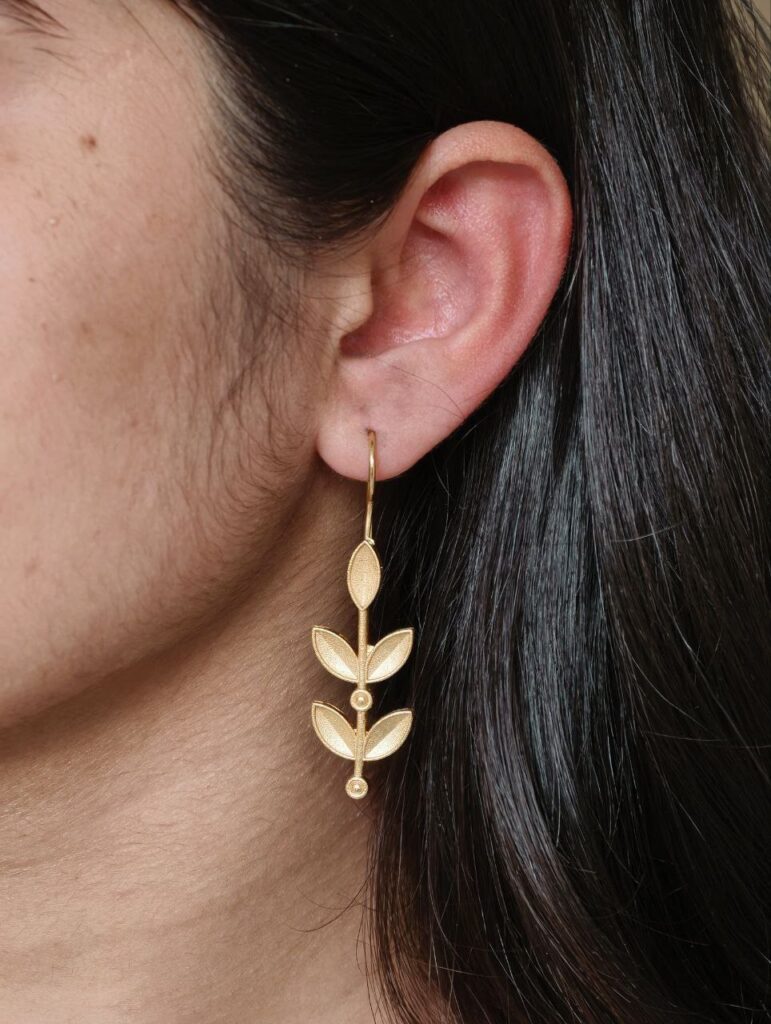 Gold Plated Leaf Design Hook Earrings | Best Handcrafted Jewelry For Girls