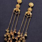 Gold Plated Kashmiri Earrings with Beautiful Stone Work | Traditional Ethnic Dangler Jewelry - "Baby Pink"