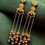 Gold Plated Kashmiri Earrings with Beautiful Stone Work | Traditional Ethnic Dangler Jewelry - "Yellow"