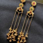 Gold Plated Kashmiri Earrings with Beautiful Stone Work | Traditional Ethnic Dangler Jewelry - "Red-Green"
