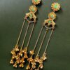 Gold Plated Kashmiri Earrings with Beautiful Stone Work | Traditional Ethnic Dangler Jewelry 20 Gold plated Kashmiri dangler earrings with traditional stone work design
