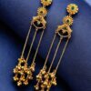 Gold Plated Kashmiri Earrings with Beautiful Stone Work | Traditional Ethnic Dangler Jewelry 21 Gold plated Kashmiri dangler earrings with traditional stone work design