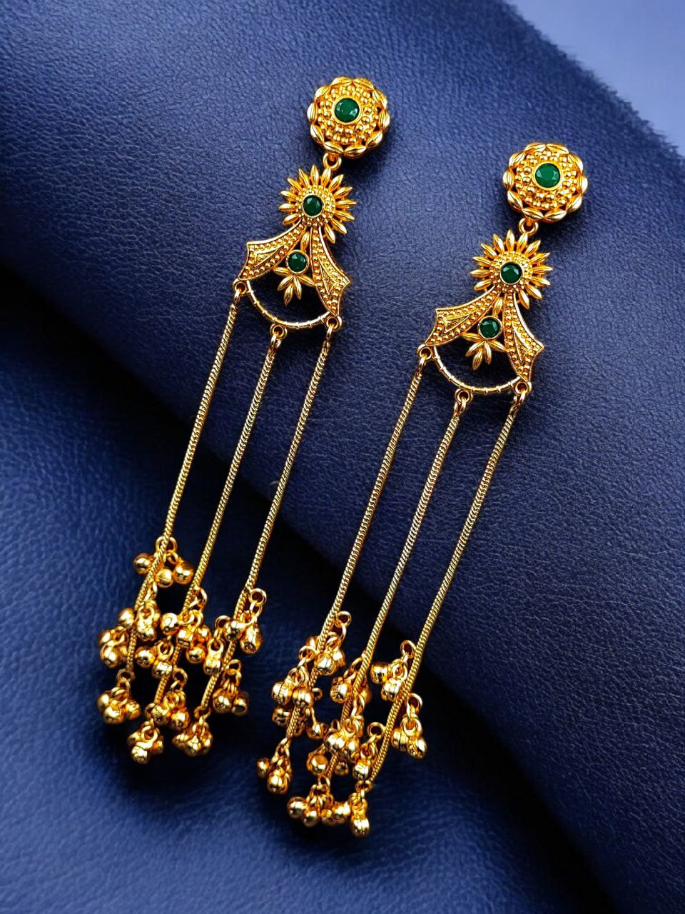 Gold Plated Kashmiri Earrings with Beautiful Stone Work | Traditional Ethnic Dangler Jewelry 11 Gold plated Kashmiri dangler earrings with traditional stone work design