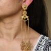 Gold Plated Kashmiri Earrings with Beautiful Stone Work | Traditional Ethnic Dangler Jewelry 18 Gold plated Kashmiri dangler earrings with traditional stone work design