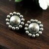 Oxidized silver plated flower design stud earrings
