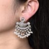 Silver plated bird design earrings with pearl detailing
