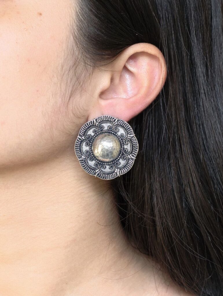 Vintage Look Oxidized Stud Earrings | Silver Replica Best Traditional Jewelry