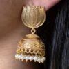 Beautiful Gold Plated Lotus Jhumka Earrings | Pearl Detailing Traditional Dangler Jewelry 5 Gold plated lotus jhumka earrings with pearl detailing