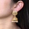 Gold plated lotus jhumka earrings with pearl detailing
