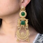 Traditional Gold Plated Parrot Design Kashmiri Earrings | Beautiful Pearl Detailing Jewelry - "Green"