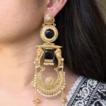 Traditional Gold Plated Parrot Design Kashmiri Earrings | Beautiful Pearl Detailing Jewelry - "Black"
