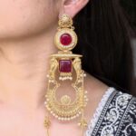 Traditional Gold Plated Parrot Design Kashmiri Earrings | Beautiful Pearl Detailing Jewelry - "Red"