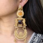 Traditional Gold Plated Parrot Design Kashmiri Earrings | Beautiful Pearl Detailing Jewelry - "Yellow-Amethyst"