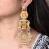 Gold plated Kashmiri parrot design earrings with pearl detailing