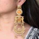 Traditional Gold Plated Parrot Design Kashmiri Earrings | Beautiful Pearl Detailing Jewelry - "Yellow"