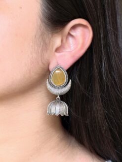 silver replica Oxidized jhumka earrings with Monalisa stone