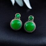 Silver Replica Stud Earrings | Monalisa Stone Studs | Antique Daily-wear Jewelry - "Green"