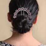 Ethnic Silver Plated Flower Bun Stick | Beautiful Hair Accessory with Stone Work
