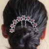 Silver plated flower bun stick hair accessory with stone work