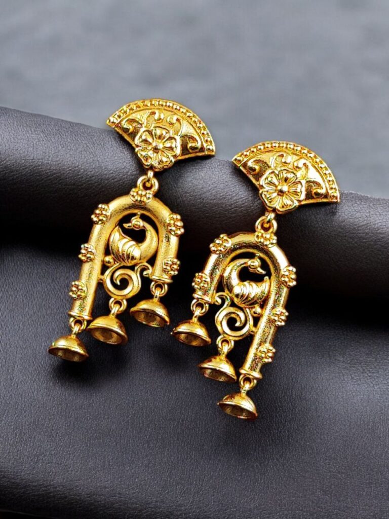 Beautiful Gold Plated Peacock Design Dangler Earrings